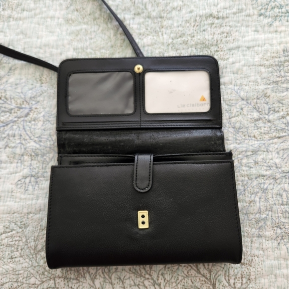 Liz Claiborne Leather Small Black Crossbody with Gold Detail - Picture 2 of 8